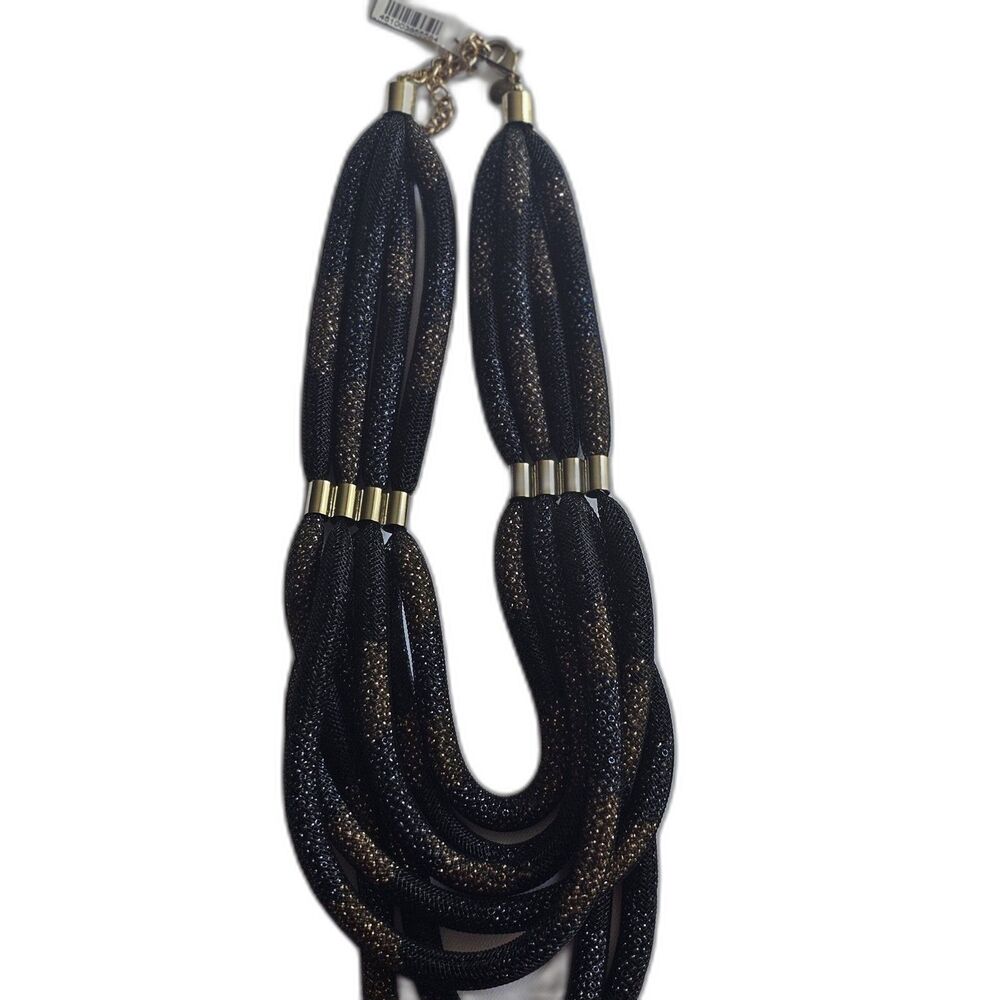 Chico's "Tansy" Multi-Strand Navy & Gold Woven Mesh Necklace